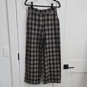 Plaid Wide-Leg Women’s Pants in Black and Cream